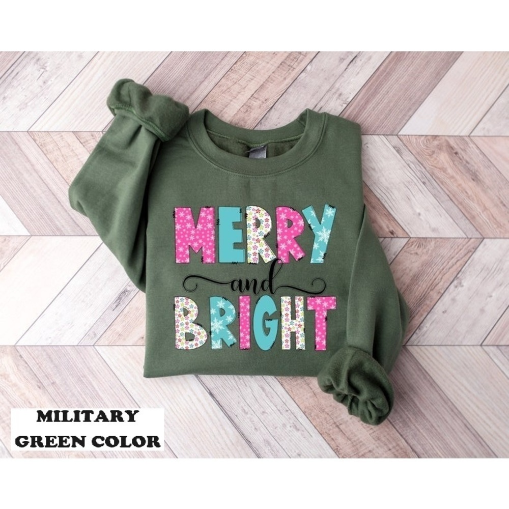 Merry And Bright Sweatshirt, Christmas Sweatshirt, Family Christmas Sweatshirt